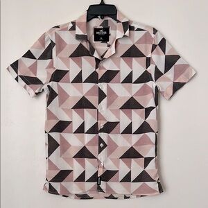 Men’s XS Hollister Black White Pink Button Down Shirt with Geometric Design
